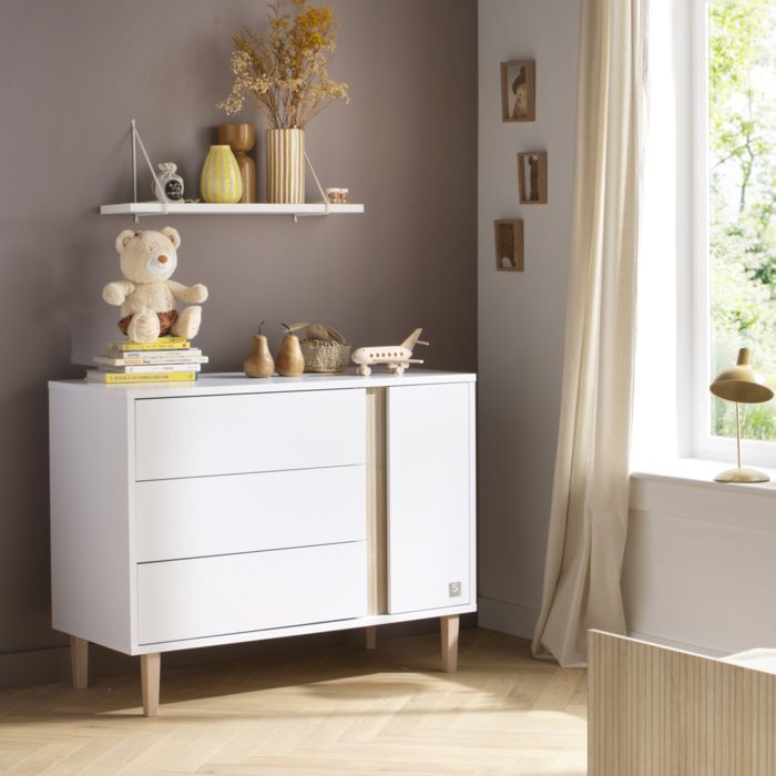 Cassettiera con 3 cassetti e 1 anta, gambe in legno - PALOMA