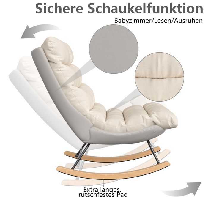 Fauteuil à Bascule - LUMINARIX - Beige - Dossier réglable - Coussin épais - Design scandinave