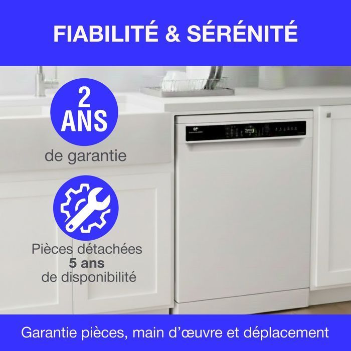 Lave-vaisselle pose libre CONTINENTAL EDISON - 15 couverts - Largeur 59,8 cm - Classe D - moteur induction - 39 dB - Blanc
