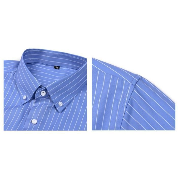 Camicia casual da uomo a maniche lunghe a righe, elasticizzata, vestibilità regolare, comoda, taglie forti - Taglia UE - Azzurro chiaro