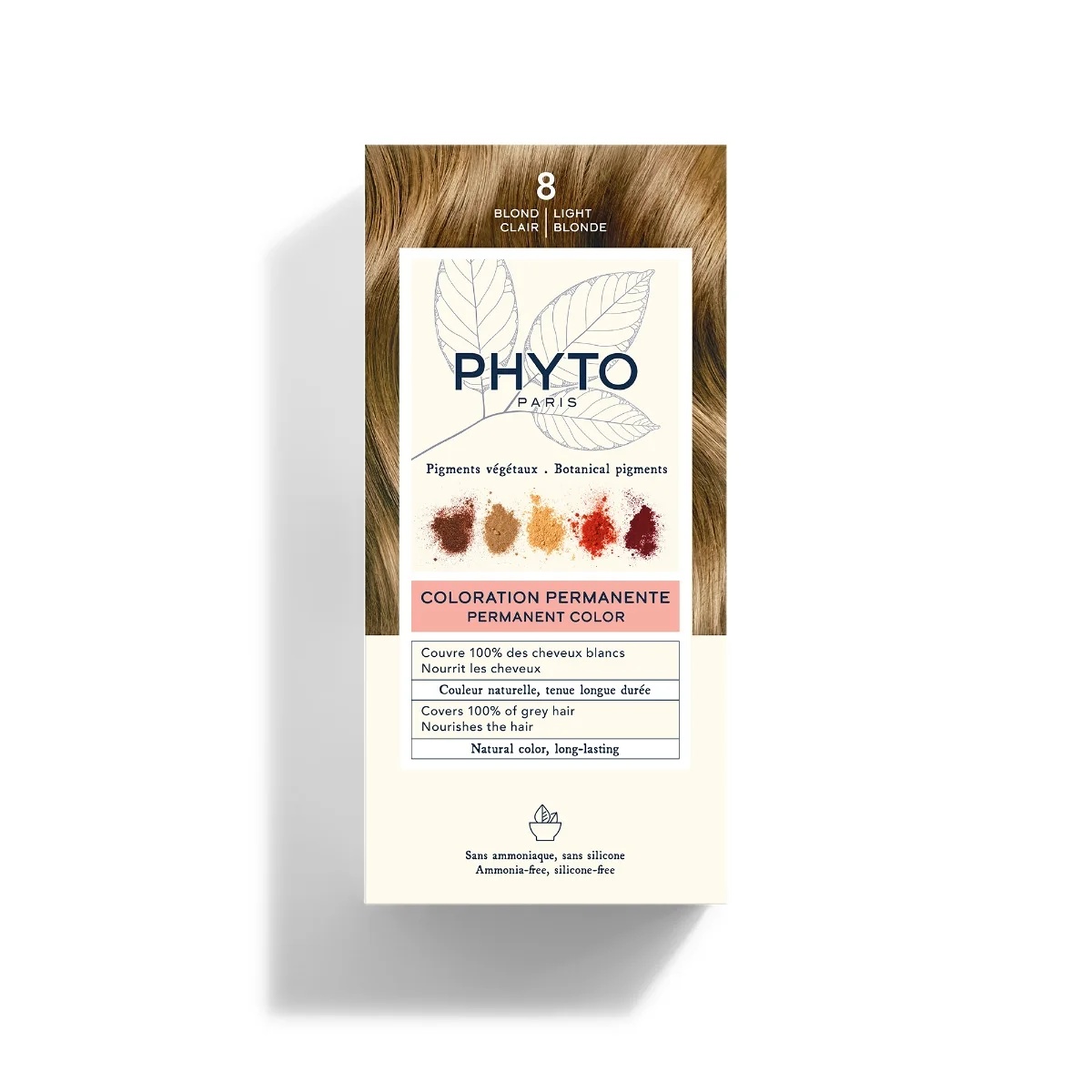 PHYTO Phytocolor 8 Lichtblond permanente haarkleur zonder ammoniak, 100% dekking van grijs haar
