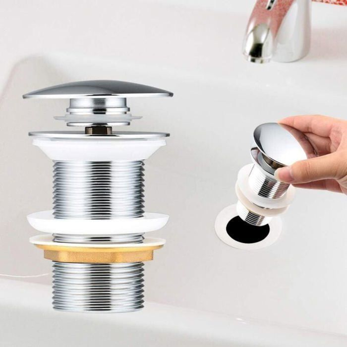 Desagüe automático para lavabo - MICH - Sin rebosadero - Universal - Cobre cromado - Antierosión - Antiabrasión