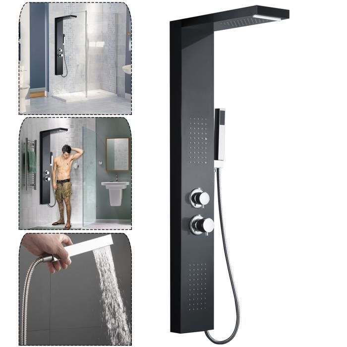 LILIIN 4-in-1 douchekolom met douchepaneel, handdouche en regendouche, zwart