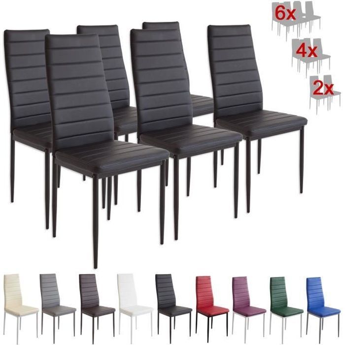 Chaises de salle à manger - ALBATROS - Milano noir - Lot de 6 - Métal et simili cuir