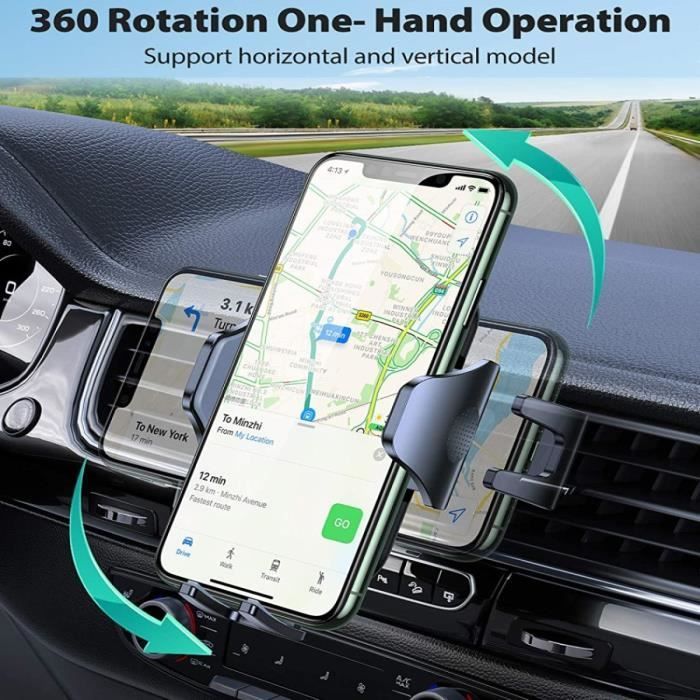 Kingcenton Support Téléphone voiture S161, Ventilation Rotation 360° Universel pour Smartphone à Grille d'aération iPhone Samsung