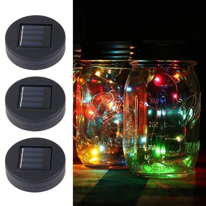 Luces solares para macetas Mason, paquete de 3, luces decorativas para macetas Mason, lámpara de araña solar de hadas de 20 LED, ideal para la boca