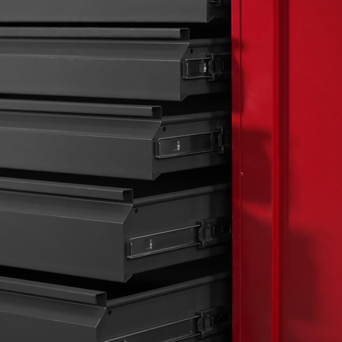 Armoire à Outils TC007 Armoire d'atelier Métallique avec 7 Tiroirs Portes battantes Tôle d'acier 185 x 92 x 50 cm (Anthracite/Rouge)