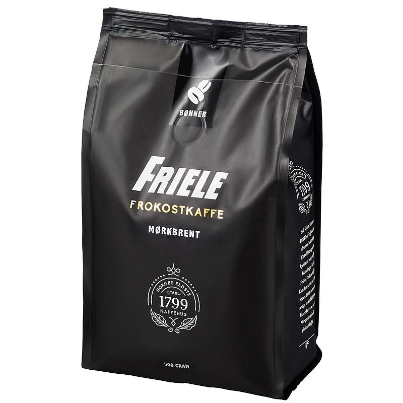 Café en grains Friele 500 g, torréfaction foncée, idéal pour le petit-déjeuner