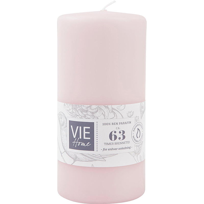 Vie Home Kubuskaars, 63 branduren, 6,8 x 14 cm, roze paraffine.