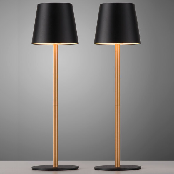 LED-Akku-Tischleuchte Buria, 2er Set, schwarz-messing