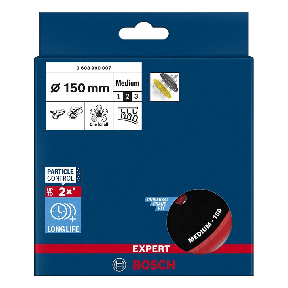 BOSCH 150 mm mittlere Exzenterschleifscheibe mit Klettverschluss und Schlaufe – Universal 2.608.900.007