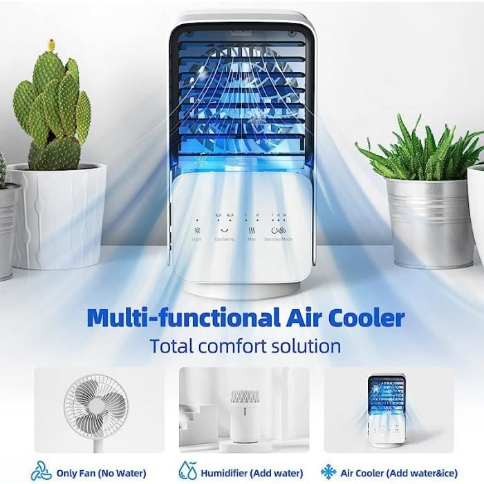 Aire acondicionado portátil OMISOON - Unidad móvil silenciosa 4 en 1 - Oscilación de 120° - 700 ml - Blanco