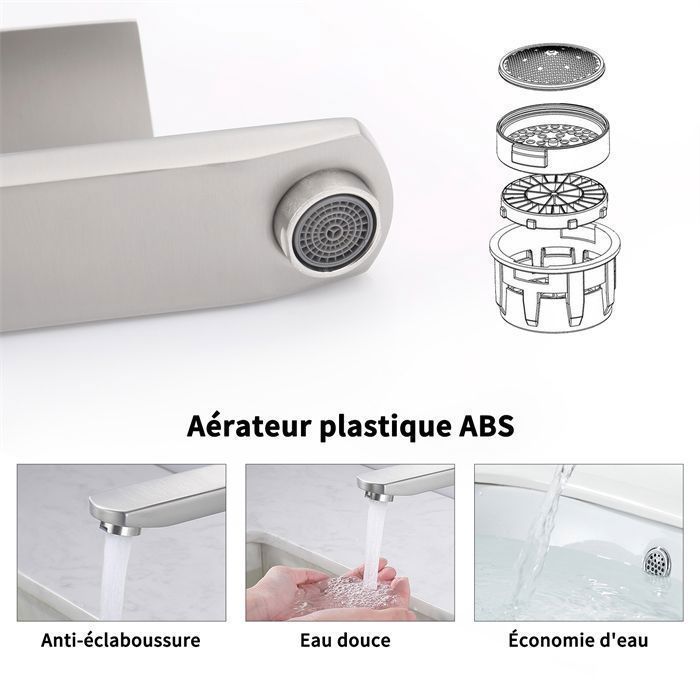 Robinet Mitigeur de Lavabo Brossé Robinet Salle de Bain Carré Robinetterie en Acier Inox - HOMELODY