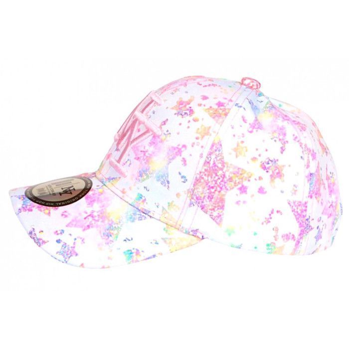 Cappellino hip hop per bambini - Cappellino con stelle multicolore per ragazze - Rosa arcobaleno NY - Età 7-12 anni - Rosa