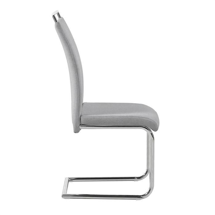 Lot de 4 chaises de salle à manger ou cuisine ERICA avec assise rembourrée poignée et piètement chromé, revêtement tissu gris clair