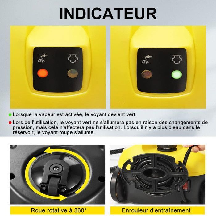 Pulitore a vapore da 2000 W con 14 accessori, pressione del vapore: 4 bar, capacità del serbatoio: 1,8 L, tempo di riscaldamento: 30 sec, autonomia: 45 min