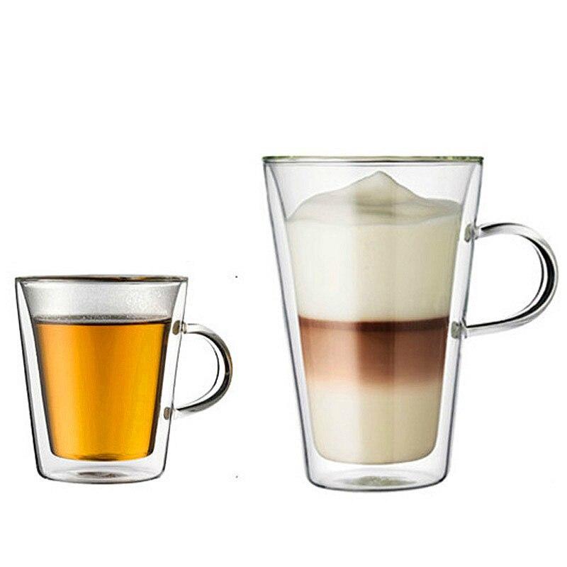 Dänischer Doppeldeck-Glasbecher, zweischichtig, hitzebeständig, transparent, für Cocktails, Wein, Kaffee und Milch, 250 ml, 400 ml