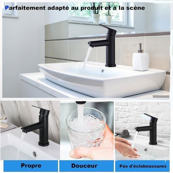 Black hot and cold bathroom and basin taps, single lever black basin mixer tap, countertop bathroom sink tap