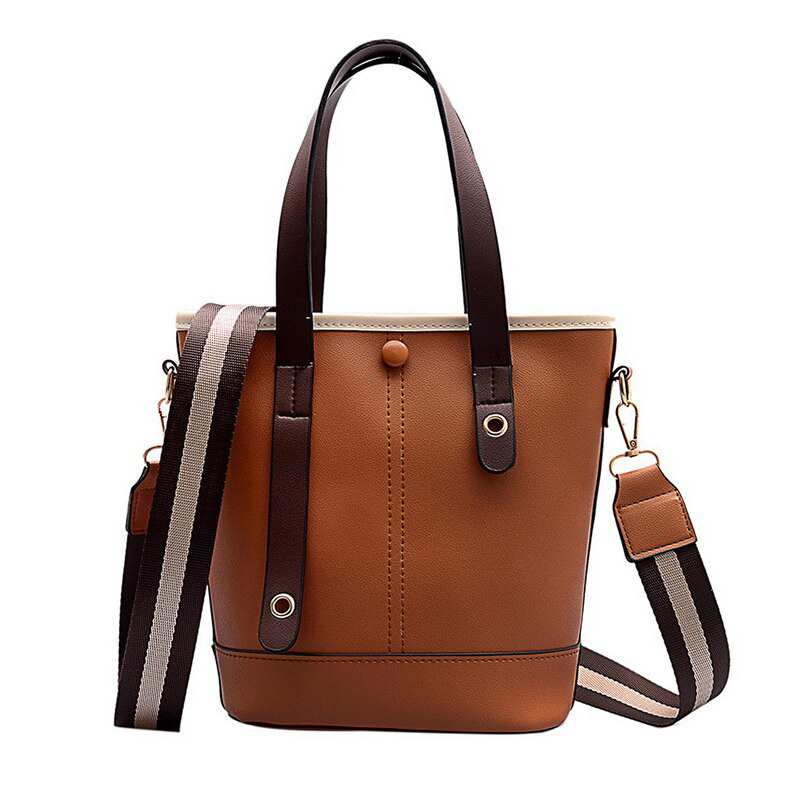 Elegante borsa a secchiello a tracolla da donna con inserti in ecopelle, piccola borsa a tracolla da donna WLHB2099
