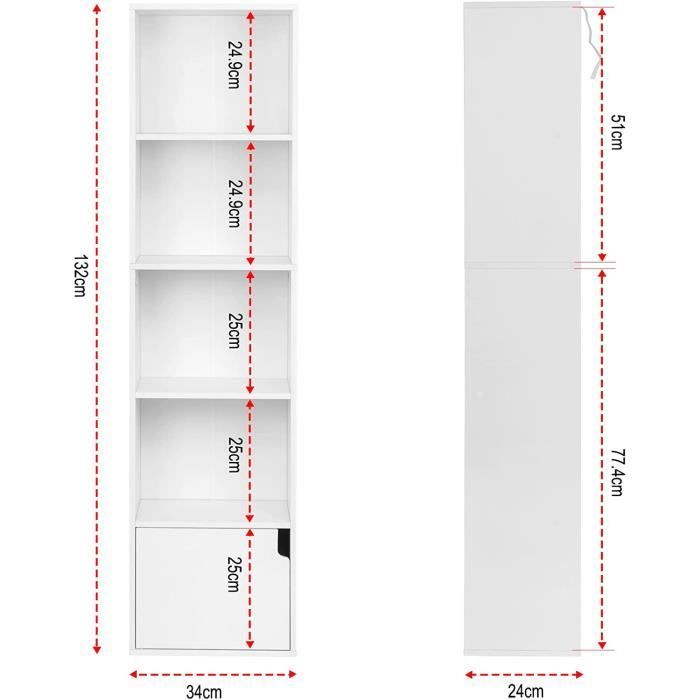 Boekenplank 34x24x132cm - Opbergrek met 5 planken - Wit