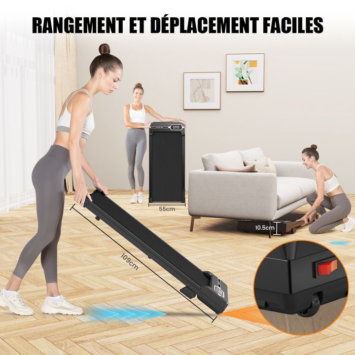 Tapis de course 1-8 km/h avec télécommande et écran LCD - Surface de course 92 x 38,5 cm Noir pour débutants