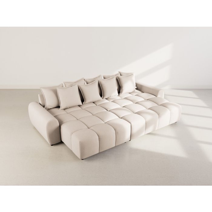 Adelaide - Sofá esquinero reversible de 4 plazas con otomana en tela texturizada - Beige