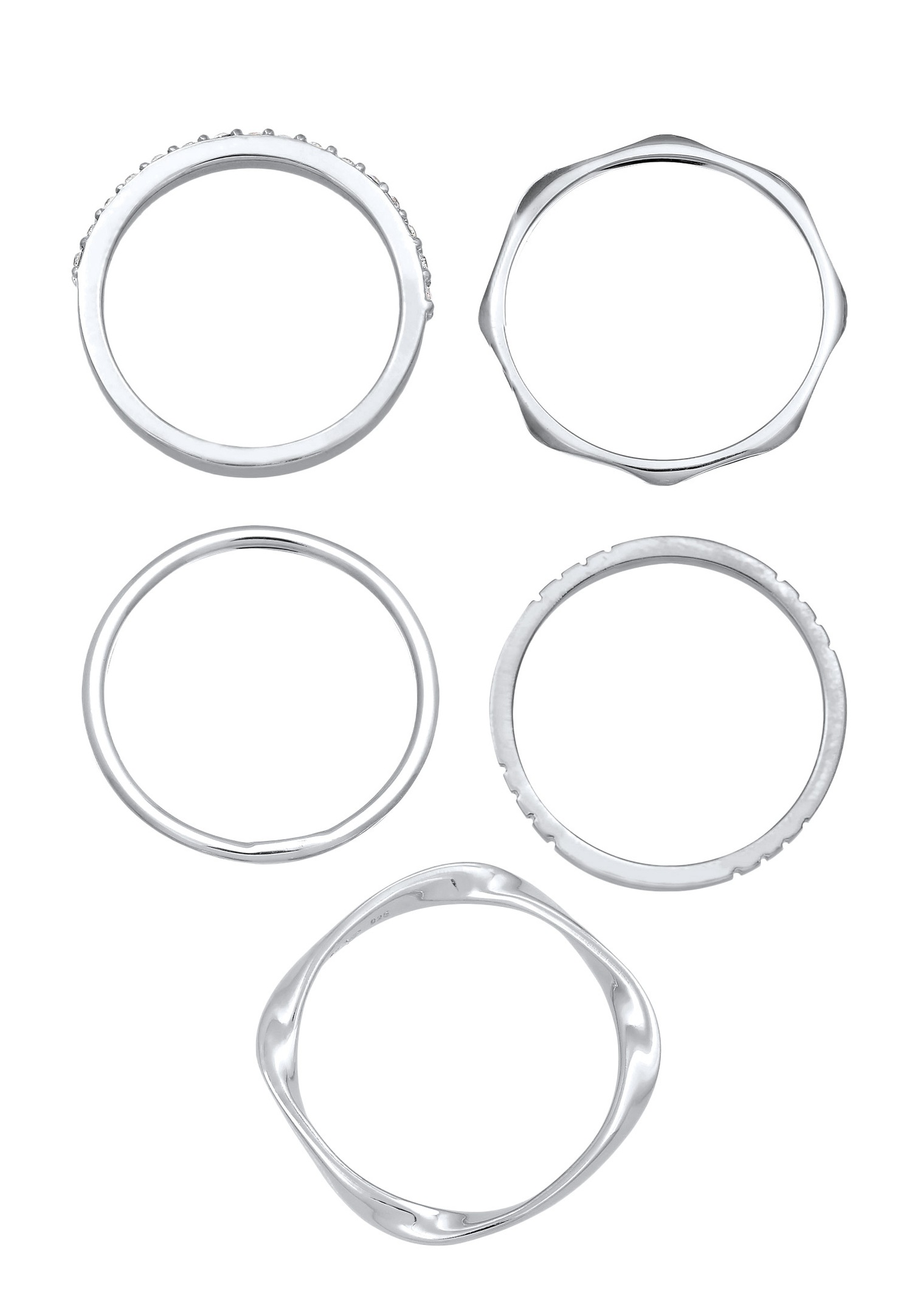 Elli Femmes Pile Bande filigrane set de 5 avec cristaux en argent sterling 925