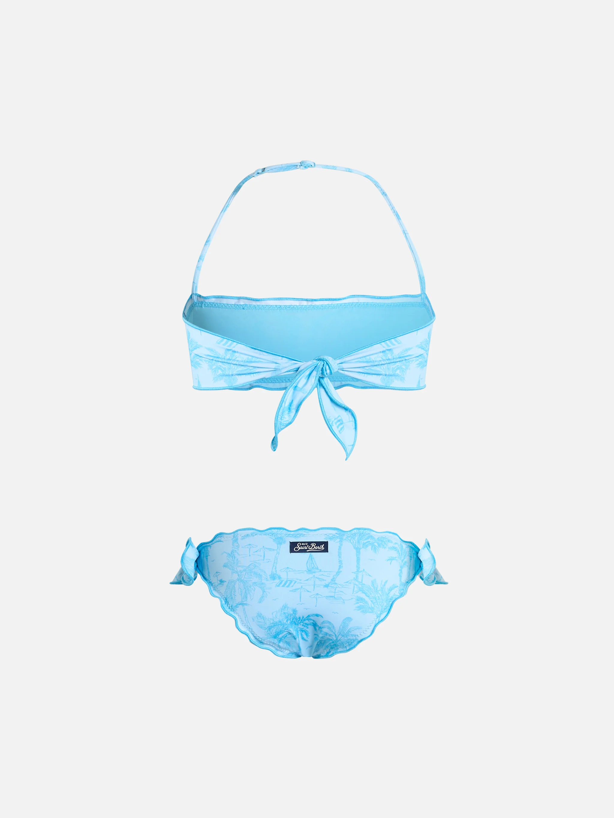 Bikini bandeau clásico Emy para niñas con estampado toile de jouy