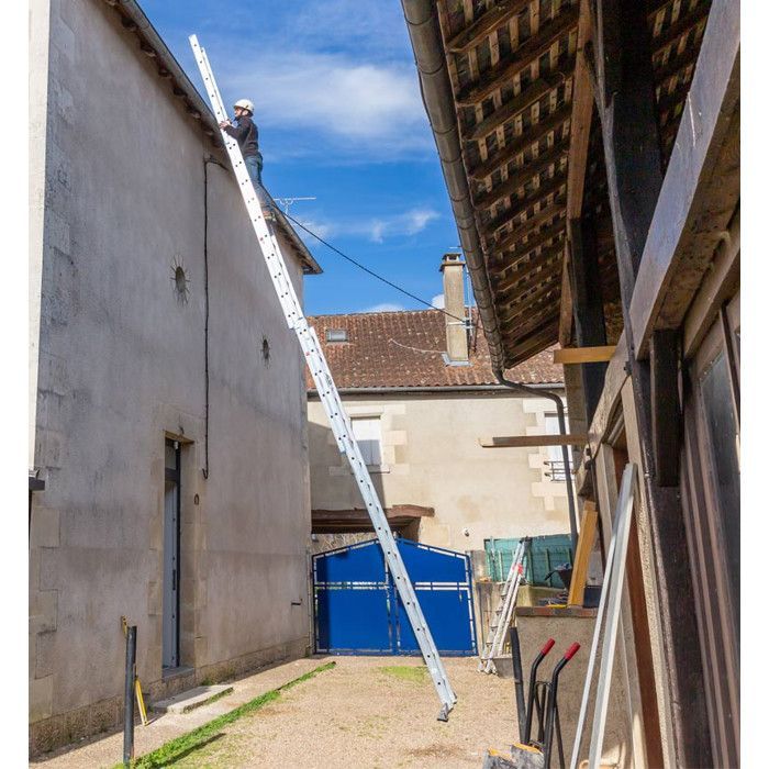 Echelle coulissante à corde professionnelle HAILO Trio 3 plans 3x16 échelons 11m en alu