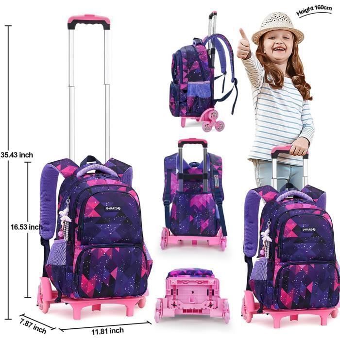 Trousse et Sac d'école avec Roulette - Trousse et Cartable a Roulette Fille Primaire pour Enfants 6-16 Ans - Léger et Pratique