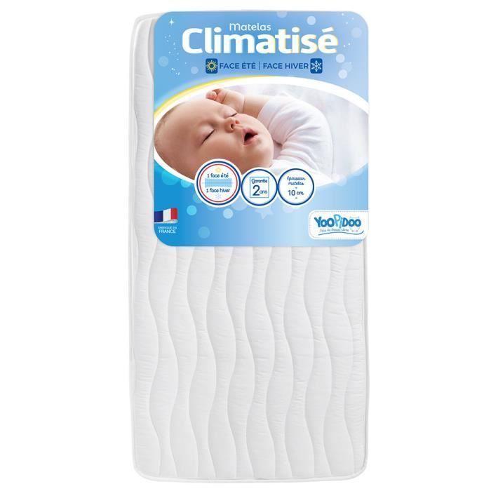 Yoopidoo – Klimatisierte Babymatratze – 60 x 120 cm – 1 kühle Sommerseite / 1 gesteppte Winterseite – chemikalienfrei