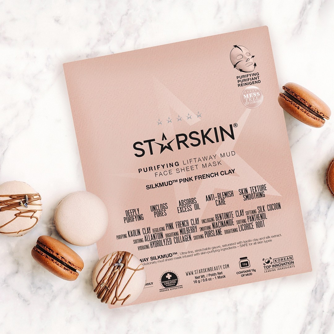 STARSKIN® Silkmud™ lakštinė veido kaukė su rausvu prancūzišku moliu – 16 g