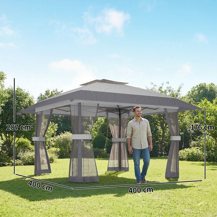 Cenador plegable Outsunny - altura regulable - protección UV30+ - fácil montaje - tejido de poliéster y metal - 4 x 4 m - gris