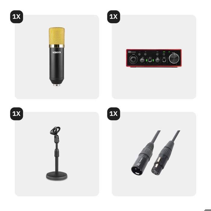 Vonyx Producer Recording Set Black - Complete Studio Kit with USB Interface + Condenser Microphone | Home Studio, Streaming & Podcast