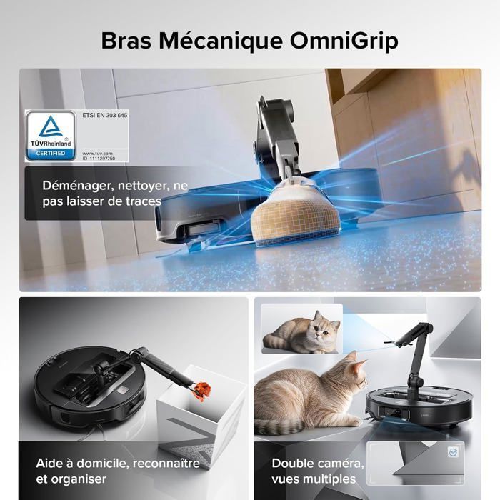 Roborock Saros Z70, aspirador robô, sucção de 22.000 Pa, braço mecânico OmniGrip, chassi AdaptiLift, ultrafino de 7,98 cm, preto.