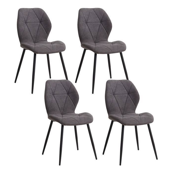 Juego de 4 sillas: silla de comedor vintage con forma de diamante, tapizada en lino, con patas de metal (gris oscuro).