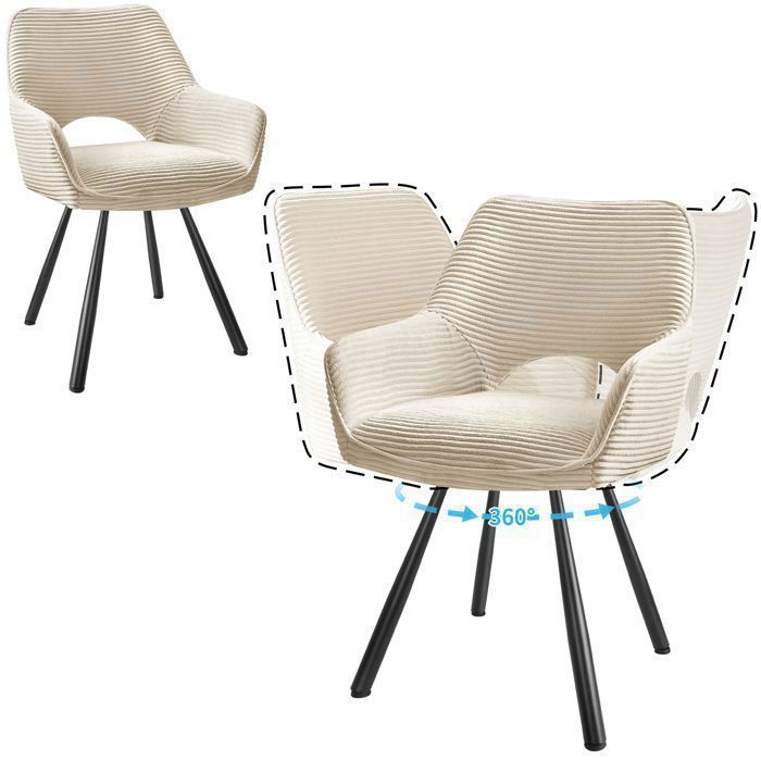 WAFTING Lot de 2 Chaises de Salle à Manger,  Fauteuil Pivotantes avec Accoudoirs, Rembourrées avec Dossier en Velours,Beige