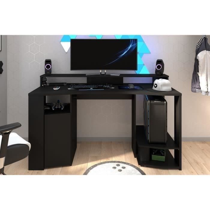 Escritorio para juegos LED para diestros - Negro - Ancho 152 x Profundidad 61,5 x Alto 86,7 cm - Amplia zona de juego - GAMING