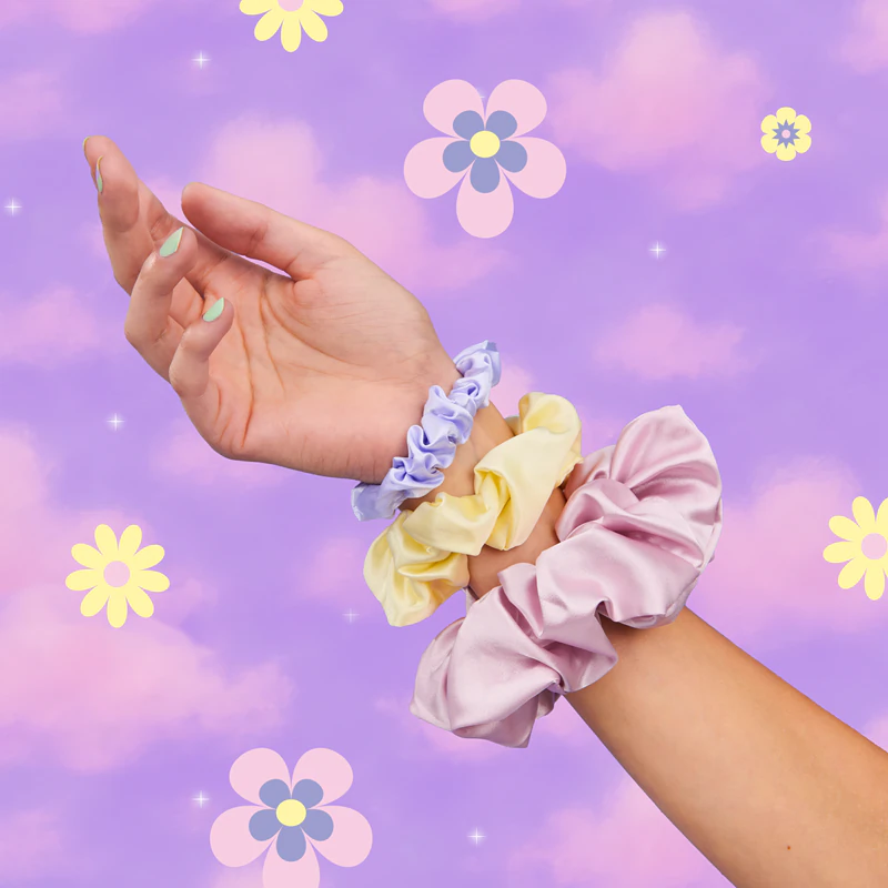 Conjunto de scrunchies de cetim BrushArt Daisy Dreams