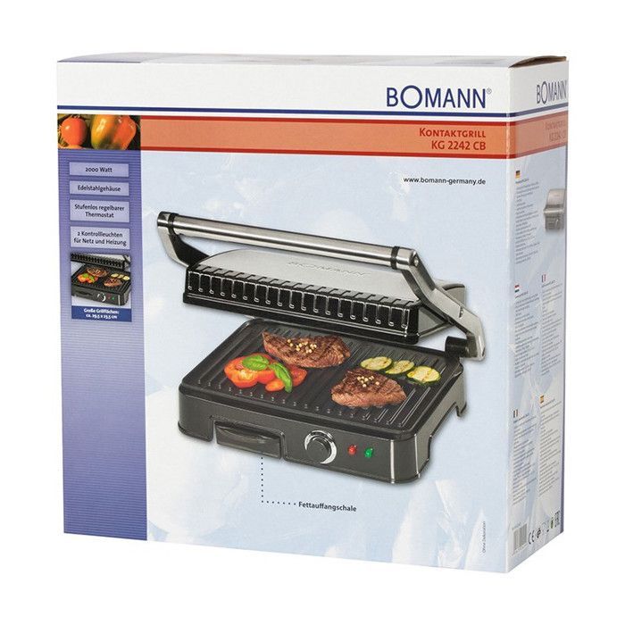 Plancha para parrilla y paninis - Bomann - KG 2242 CB - Negra - 2000 W - Superficie de cocción 29,5 x 23,5 cm