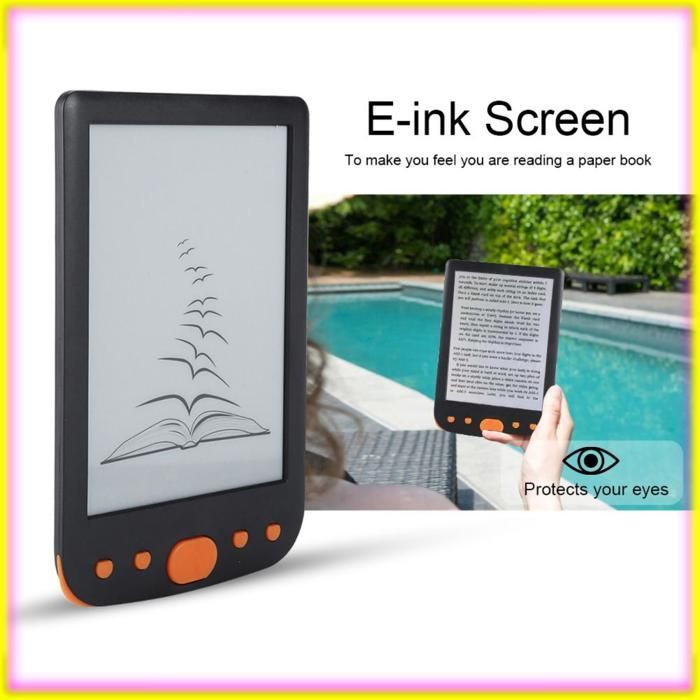 Keenso BK-6025L Lector de libros electrónicos portátil de 6 pulgadas y 8 GB, compatible con tarjeta TF, retroiluminación de pantalla, tableta para ordenador, color naranja.