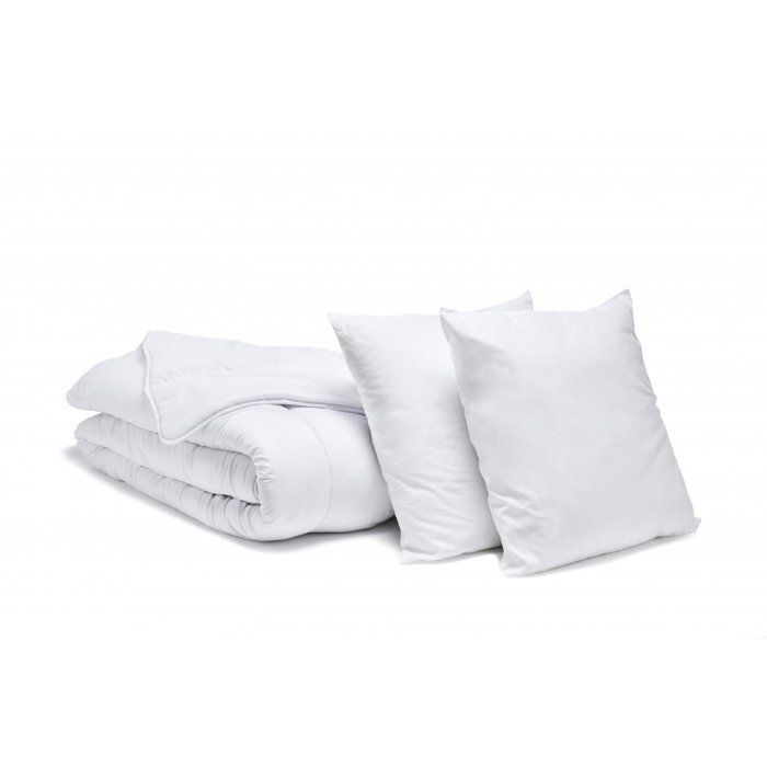 Milbenfreies Sommer-Set: Leichte Bettdecke 220 x 240 cm + 2 Kissen 60 x 60 cm + 1 Matratzenschoner 140 x 190 cm – BLAU CALIN