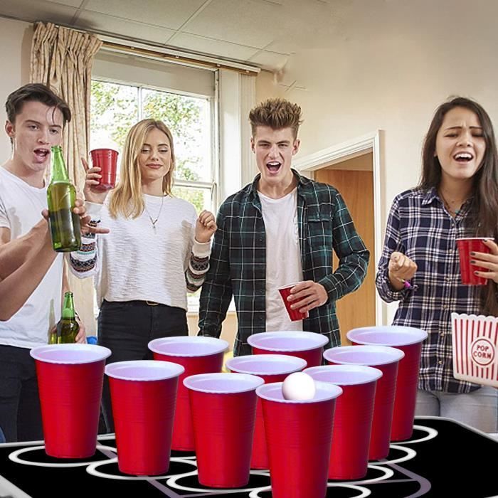 Mesa de Beer Pong - LILIIN - Plegable de aluminio - 6 bolas y 100 vasos - Altura ajustable de 55 a 70 cm