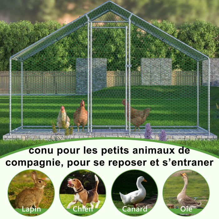 Recinto para gallinero de 4,5 m² con techo impermeable, acero galvanizado, corral de malla metálica de 3x1,5x2 m para gallinas y conejos, resistente a los rayos UV.
