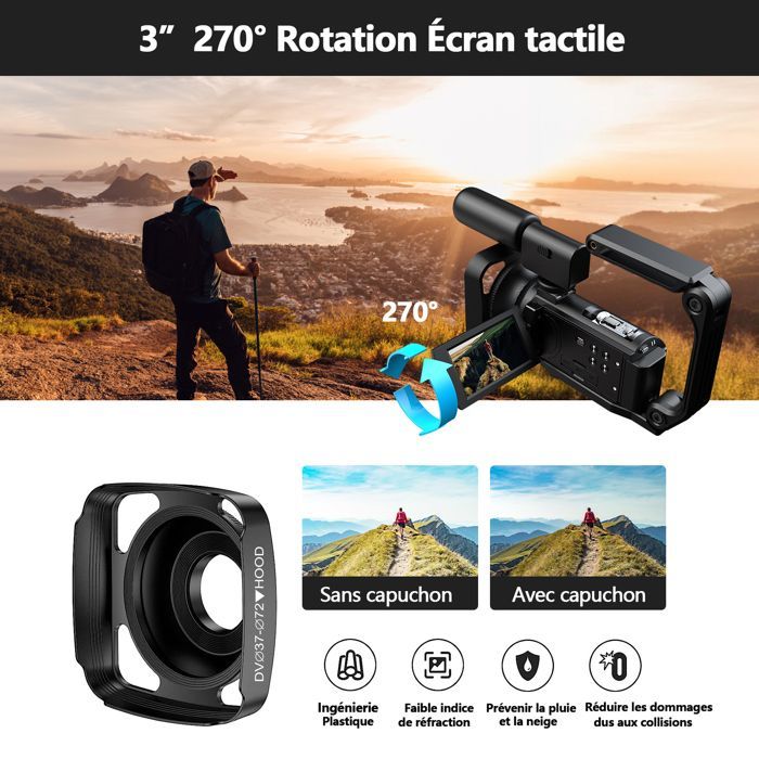 Videocámara Campark 5K HD de 56 MP, cámara de vídeo para vlogs con doble lente, videocámara digital WiFi con micrófono.