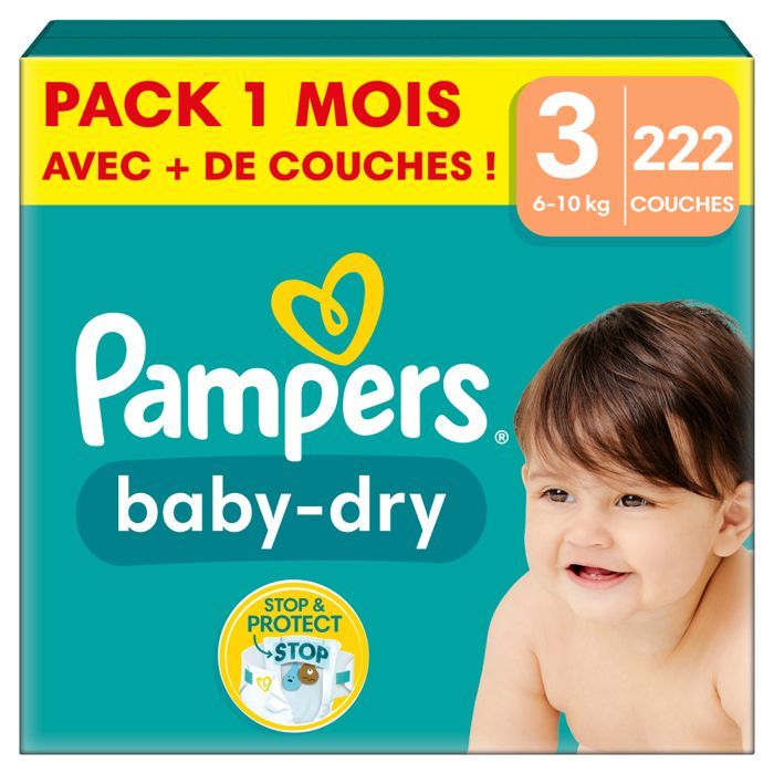 Pampers Baby-Dry, Taille 3, 222 couches