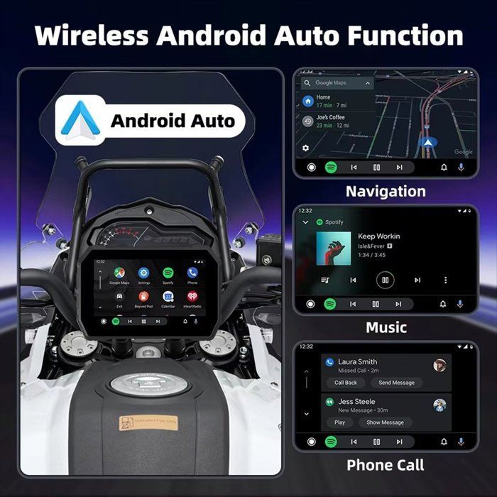 CarPlay de 5 pulgadas para Android Auto, Bluetooth, resistente al agua, conexión inalámbrica a cable, monitor de navegación GPS para motocicleta, 1028 x 600p