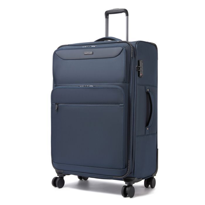 British Traveller Valise Soute Grande Taille 79.5x49.5x32.5cm Extensible Bagage à Main Léger avec Serrure TSA et 4 Roues, Marine