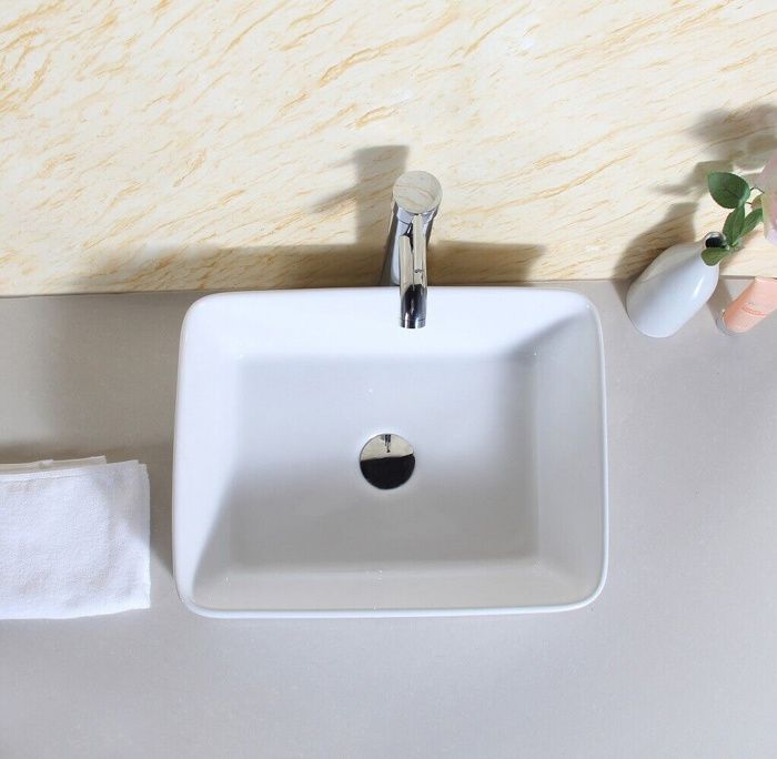 Lavabo cuadrado de cerámica para encimera, blanco, 40x30x13cm