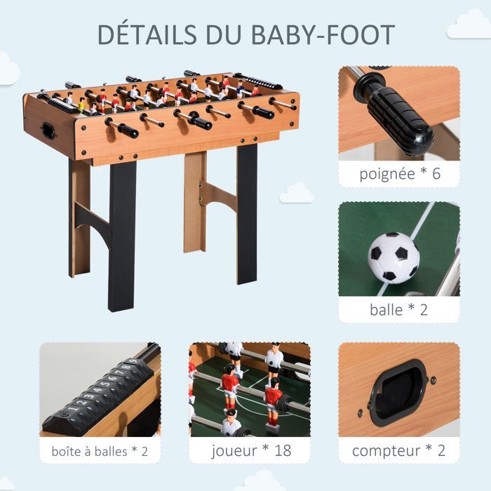 4-in-1 multi-game tafel: tafelvoetbal, biljart, airhockey, pingpong, met houten accessoires, 92L x 78B x 80H cm